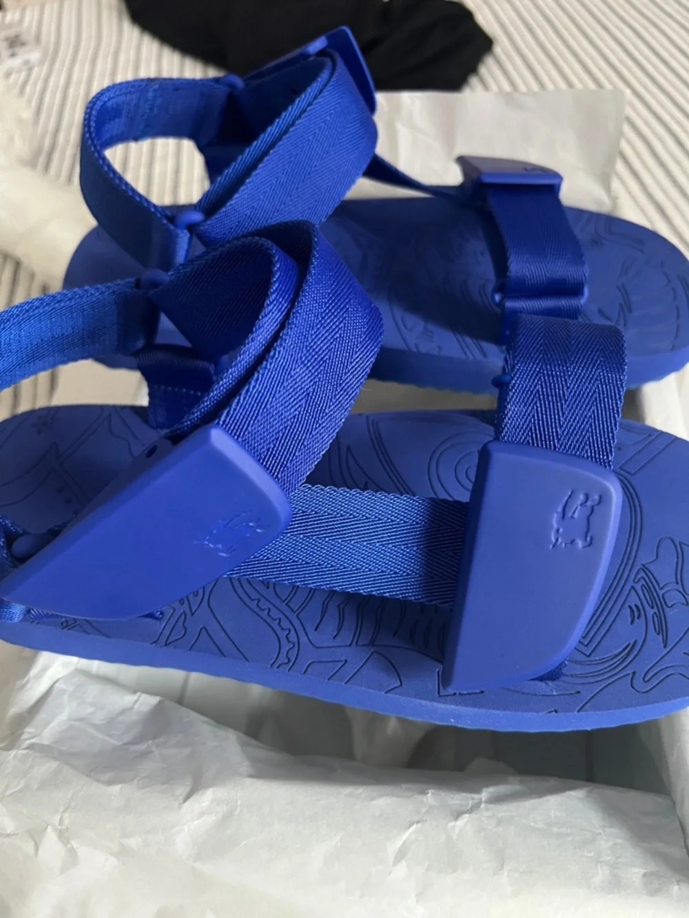 BURBERRY Trek Debossed Logo Flat Sandals, Blue - EUR 42 (US Mens 9/Womens 10.5)